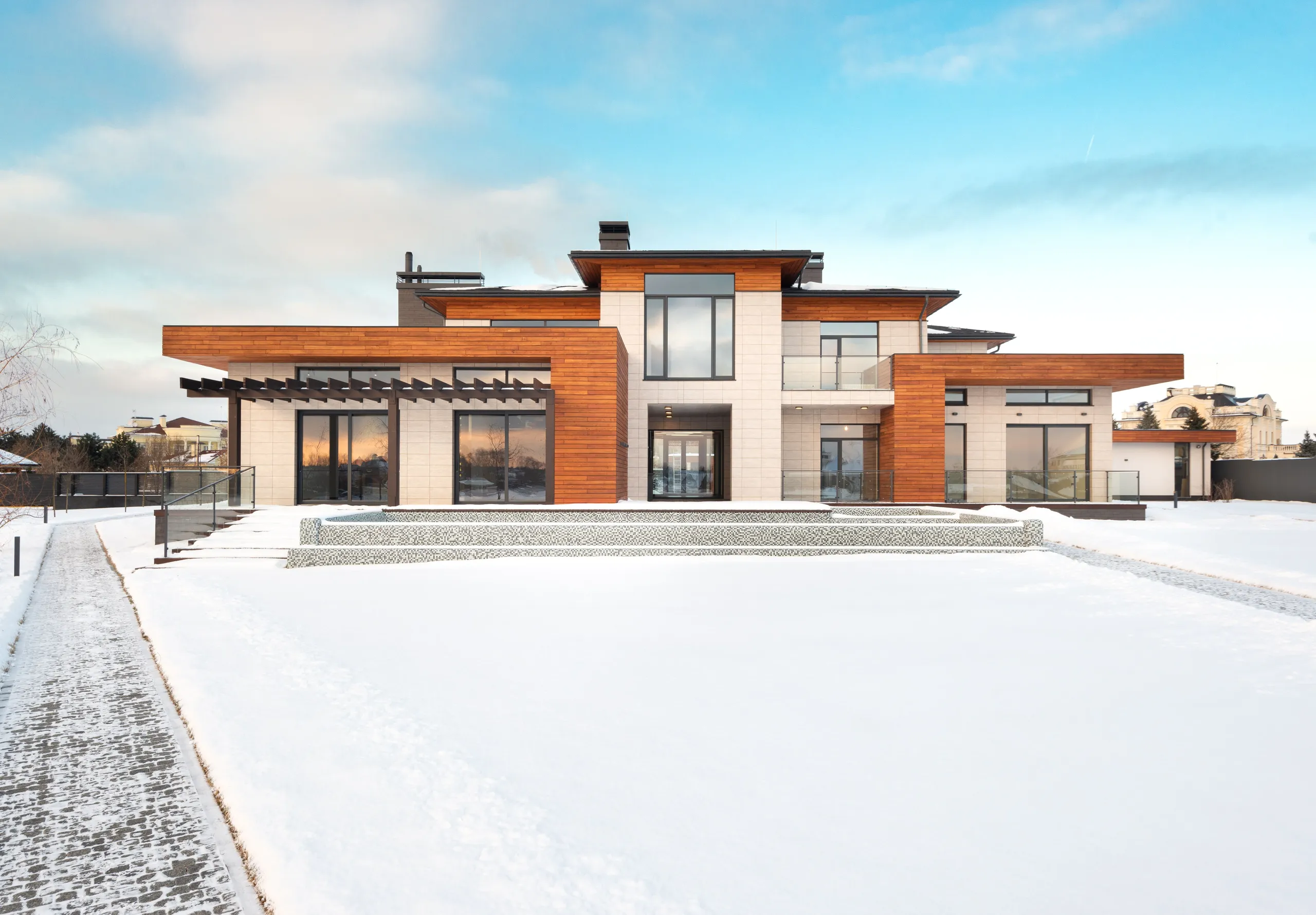 Modern residential house facade in the countryside