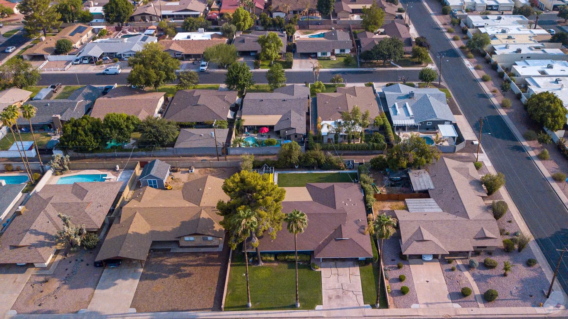 Aerial view of houses and trees